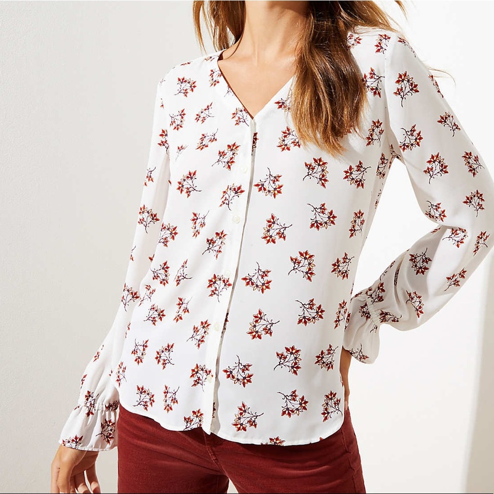 Loft Bouquet Bell Cuff V-Neck Blouse